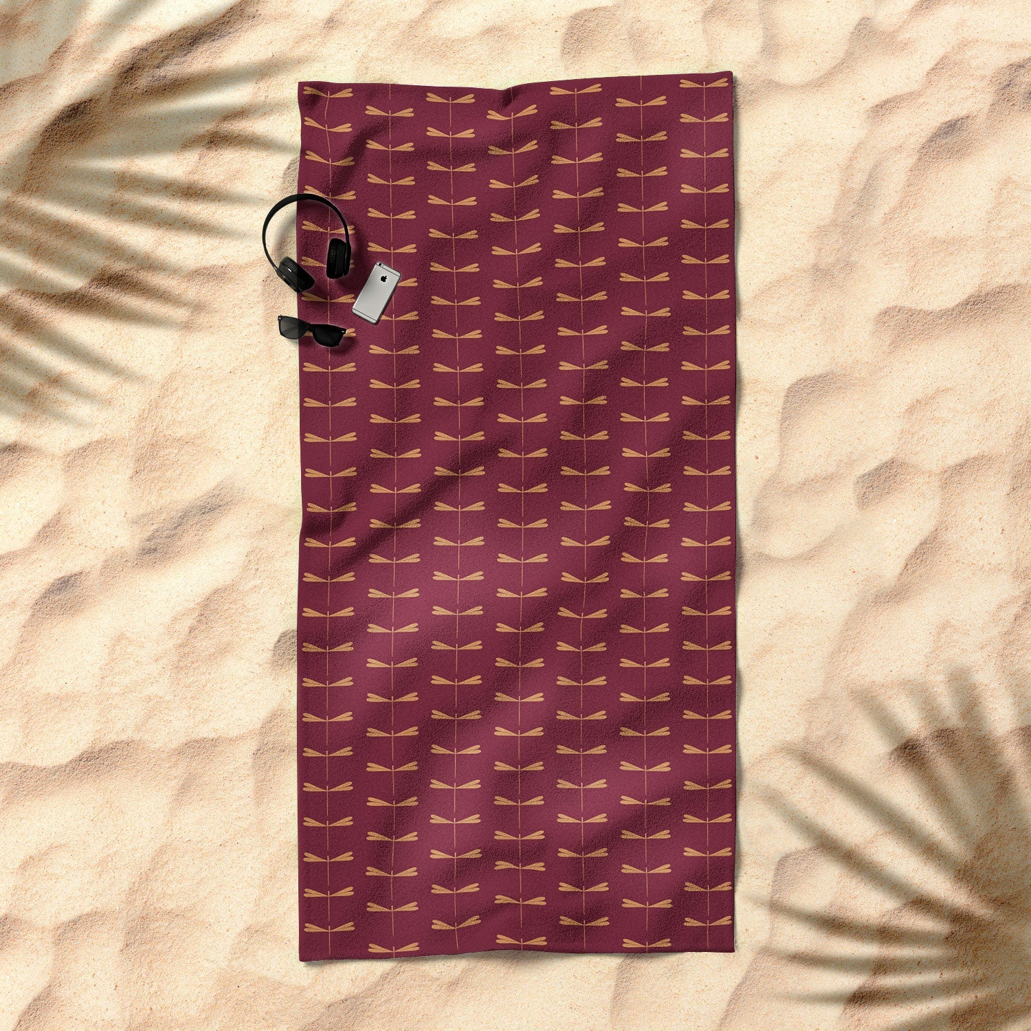 Colour Poems Dragonfly Pattern Mauve Beach Towel