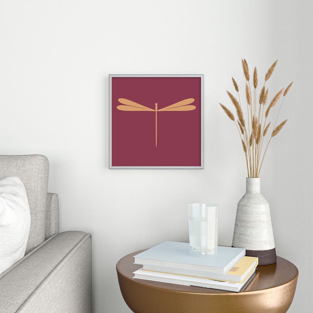 Colour Poems Dragonfly Pattern Mauve Square Metal Framed Art Print