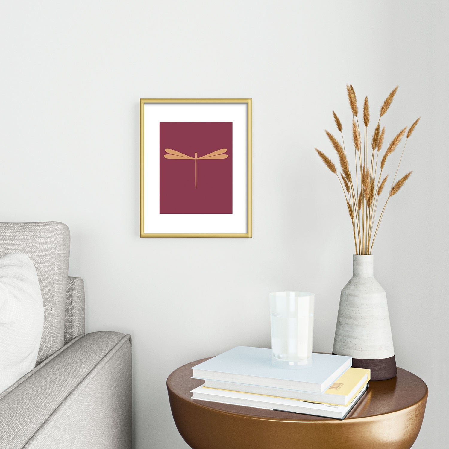 Colour Poems Dragonfly Pattern Mauve Metal Framed Art Print