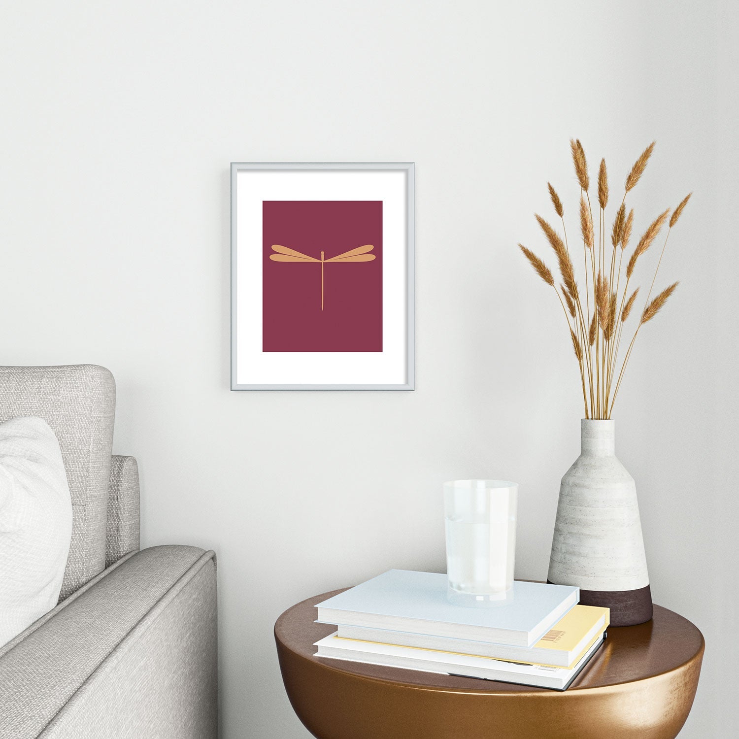 Colour Poems Dragonfly Pattern Mauve Metal Framed Art Print