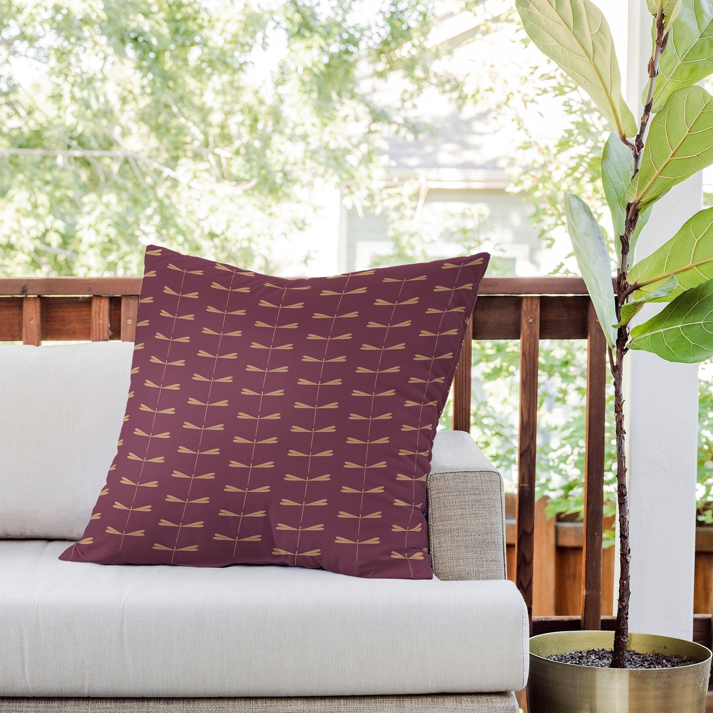 Colour Poems Dragonfly Pattern Mauve Outdoor Throw Pillow