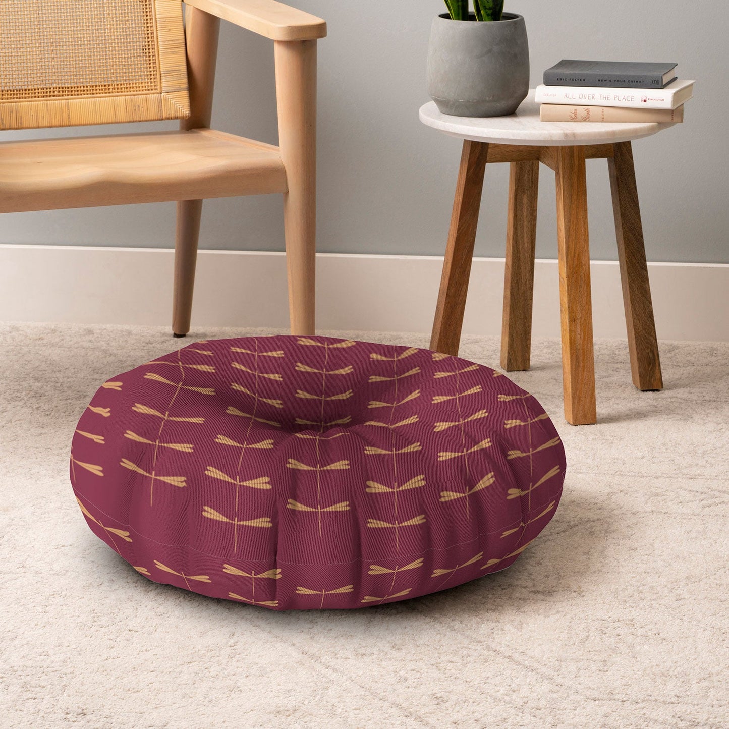 Colour Poems Dragonfly Pattern Mauve Floor Pillow Round