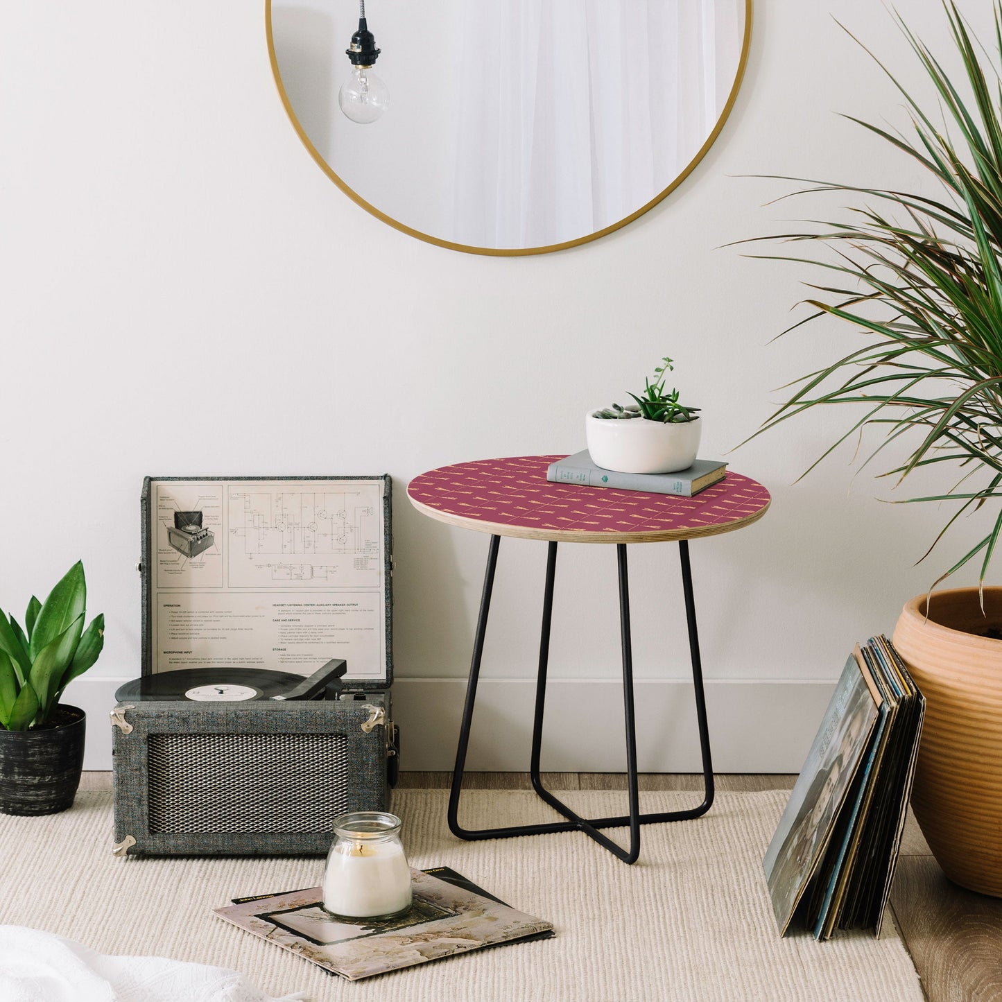 Colour Poems Dragonfly Pattern Mauve Round Side Table