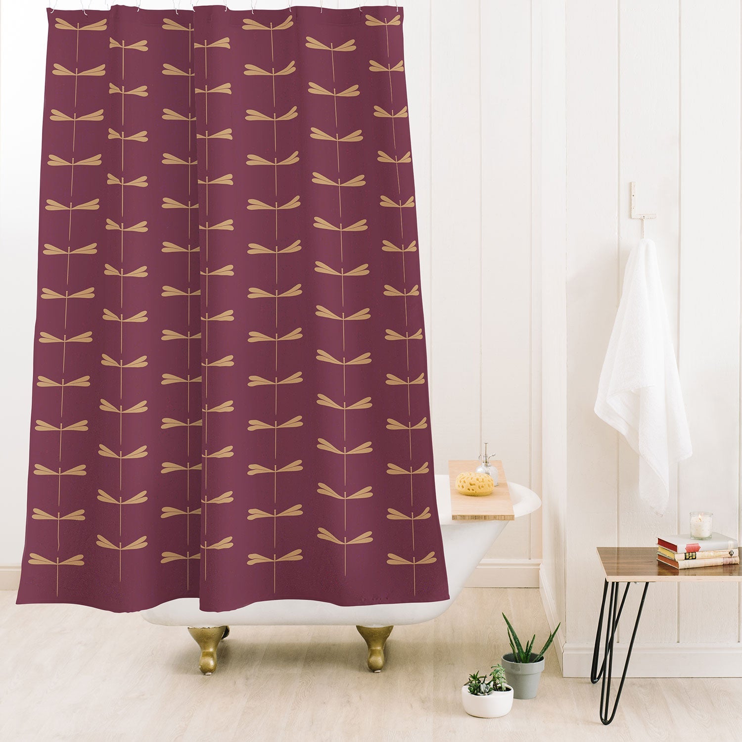 Colour Poems Dragonfly Pattern Mauve Shower Curtain