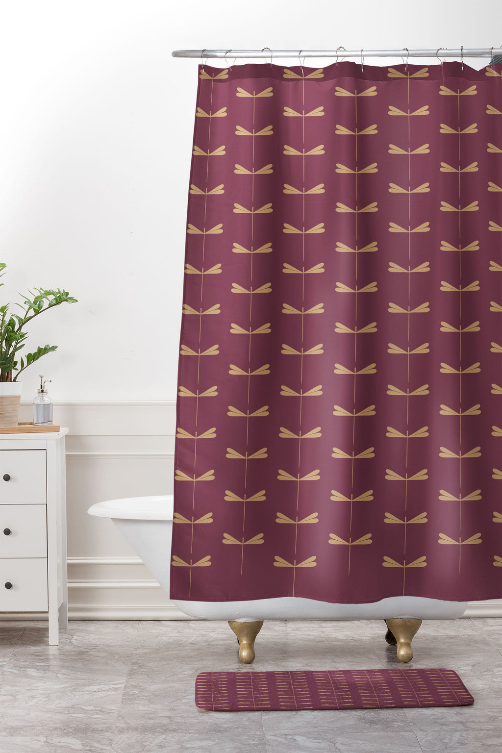 Colour Poems Dragonfly Pattern Mauve Memory Foam Bath Mat
