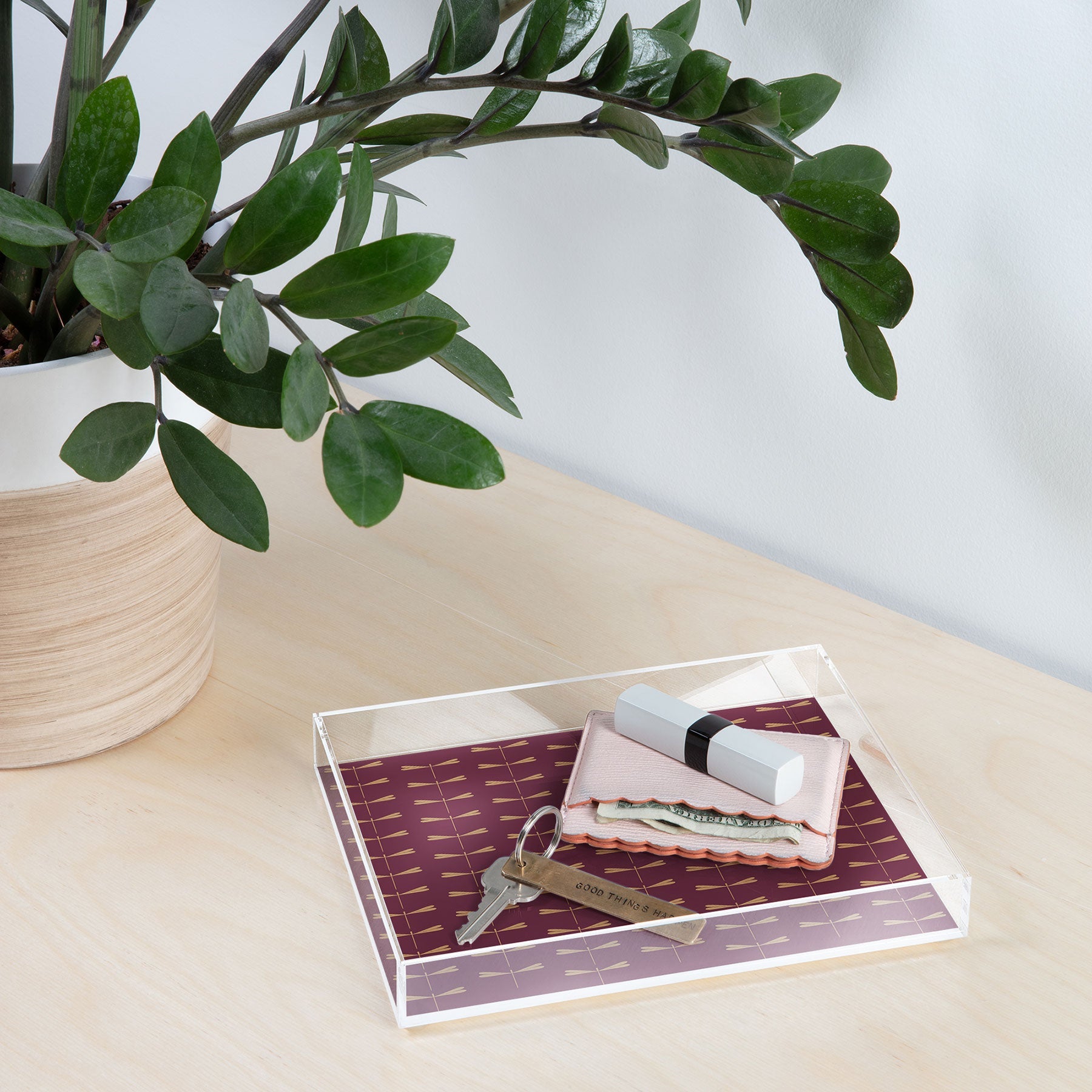 Colour Poems Dragonfly Pattern Mauve Acrylic Tray
