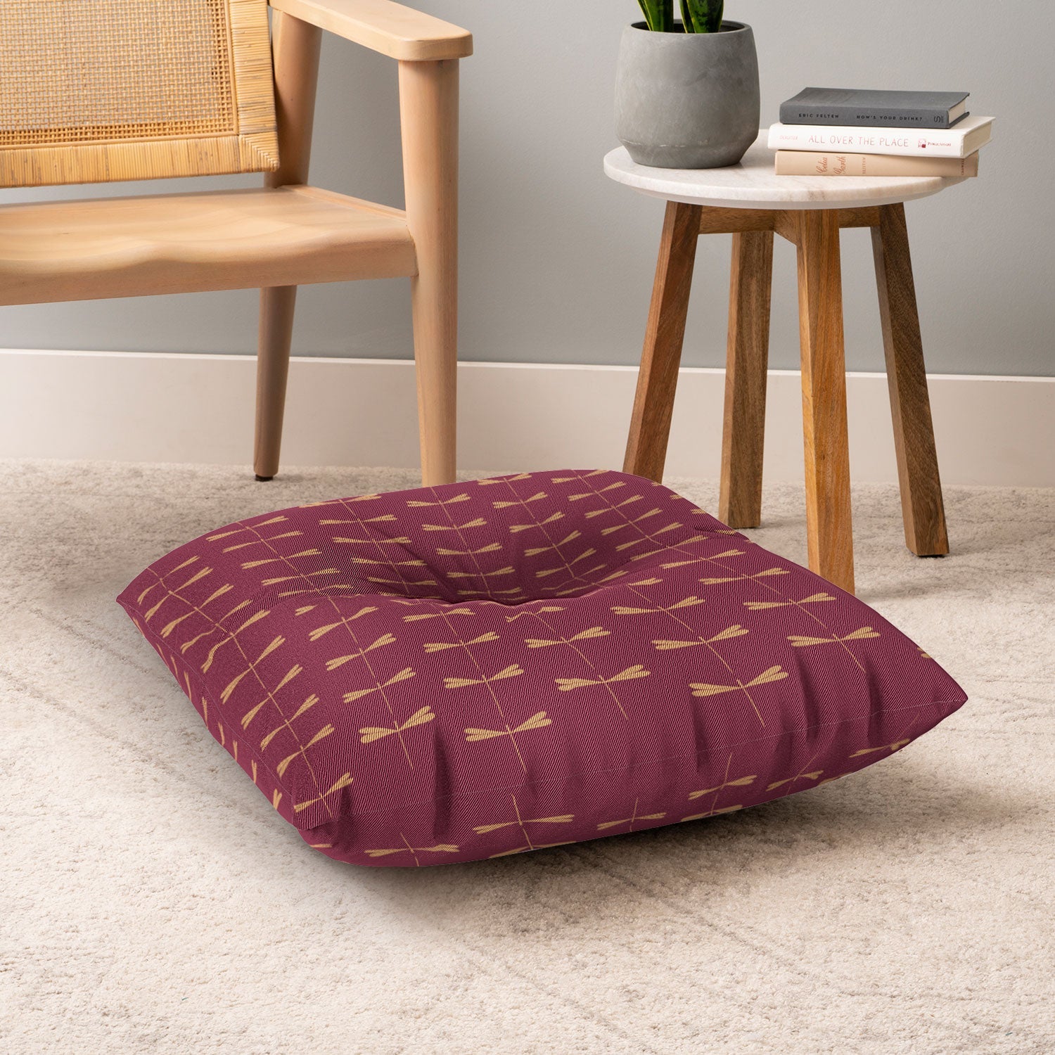Colour Poems Dragonfly Pattern Mauve Floor Pillow Square