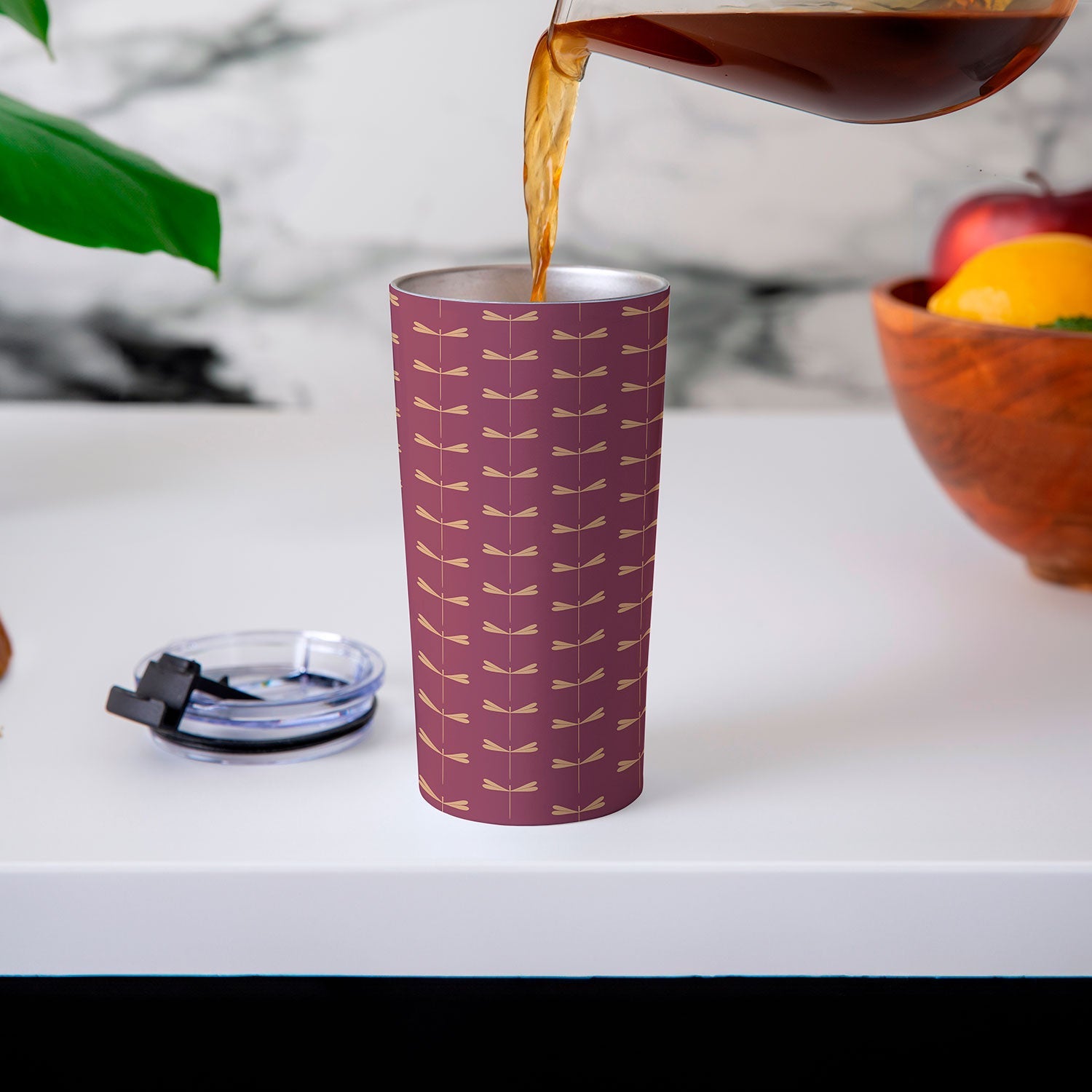 Colour Poems Dragonfly Pattern Mauve Travel Mug
