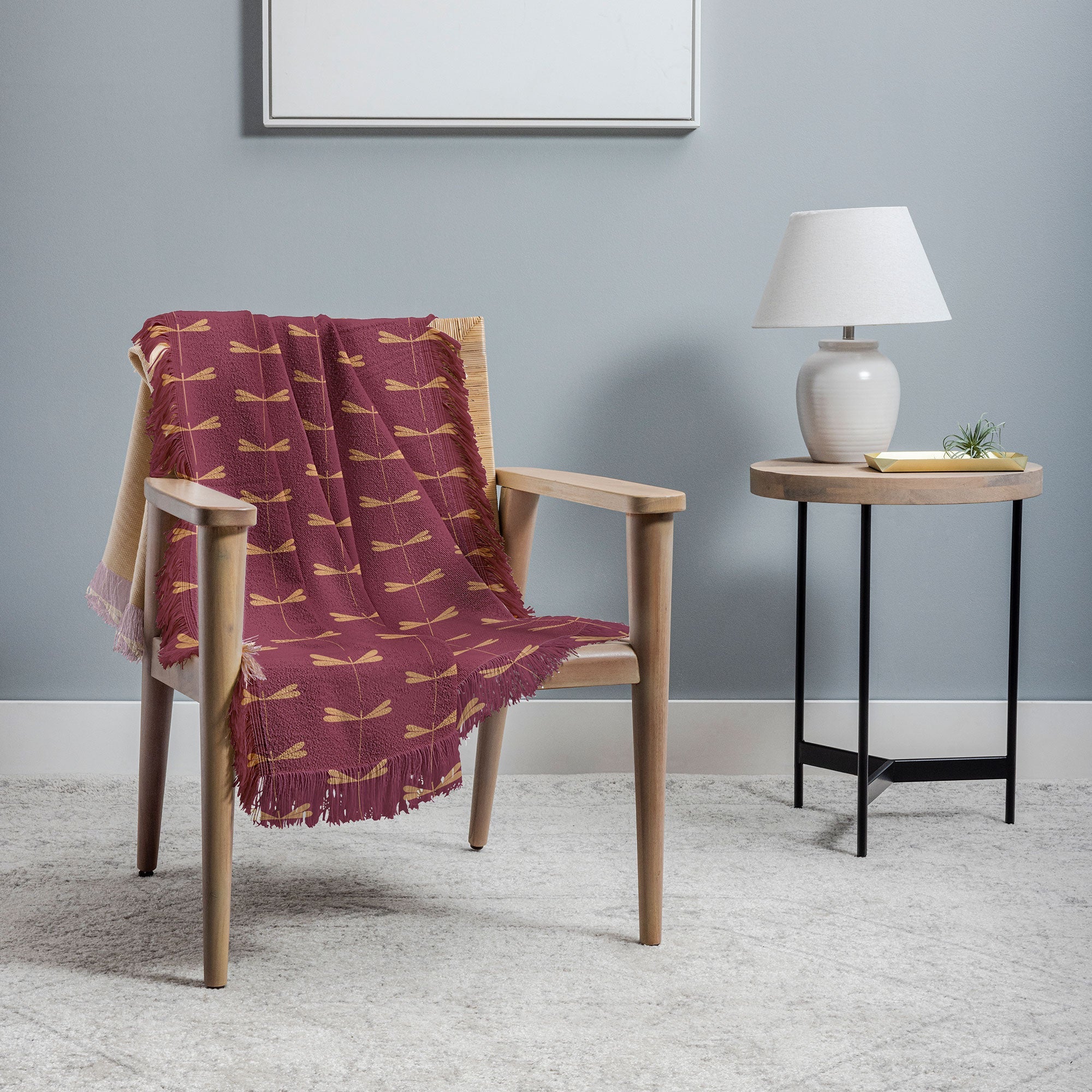 Colour Poems Dragonfly Pattern Mauve Throw Blanket