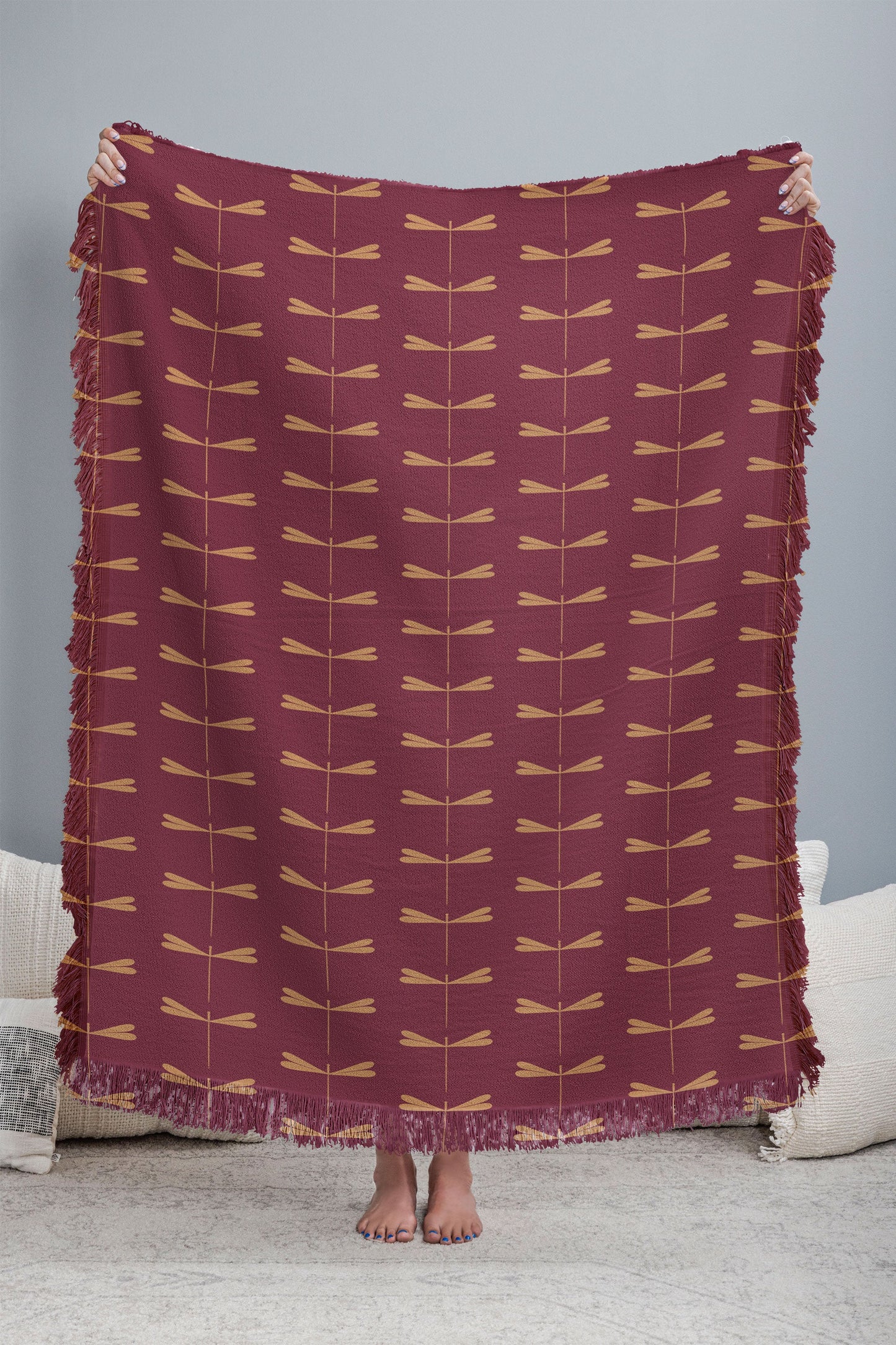 Colour Poems Dragonfly Pattern Mauve Throw Blanket
