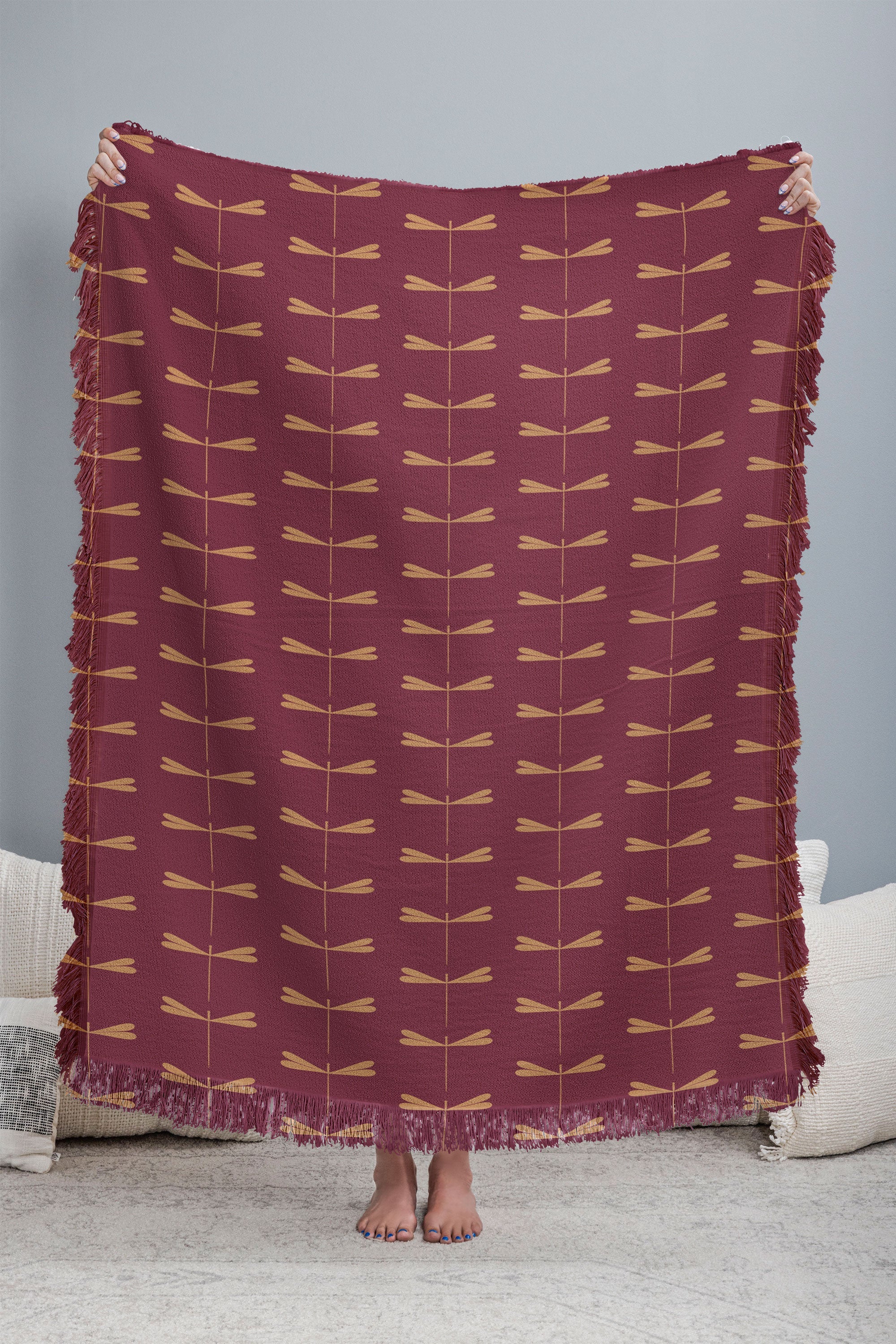 Colour Poems Dragonfly Pattern Mauve Throw Blanket