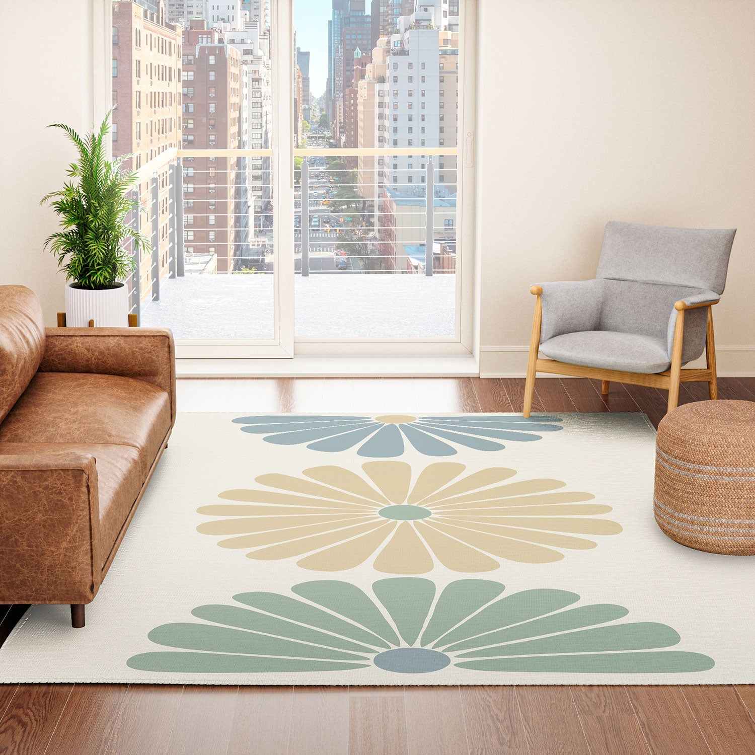 Colour Poems Retro Daisy Multicolor I Area Rug