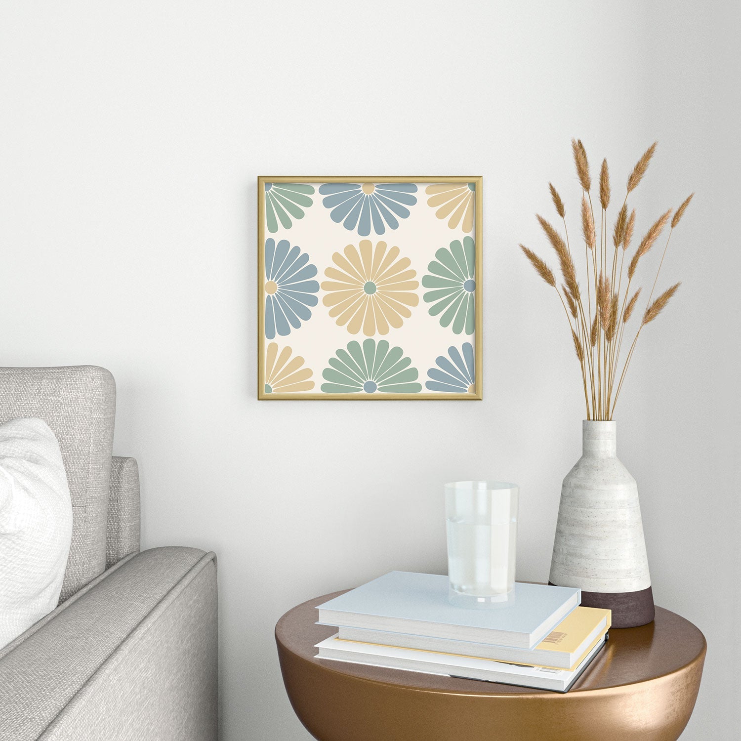Colour Poems Retro Daisy Multicolor I Square Metal Framed Art Print