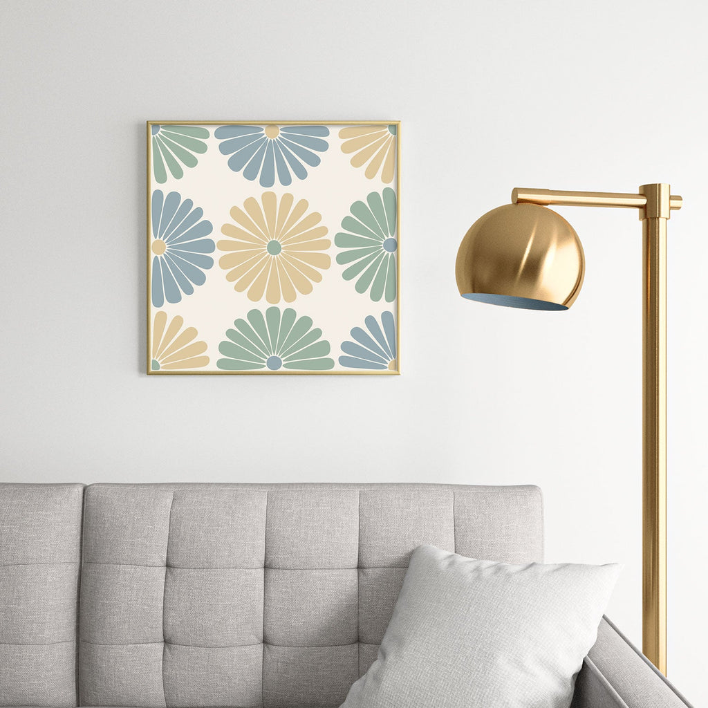 Colour Poems Retro Daisy Multicolor I Square Metal Framed Art Print