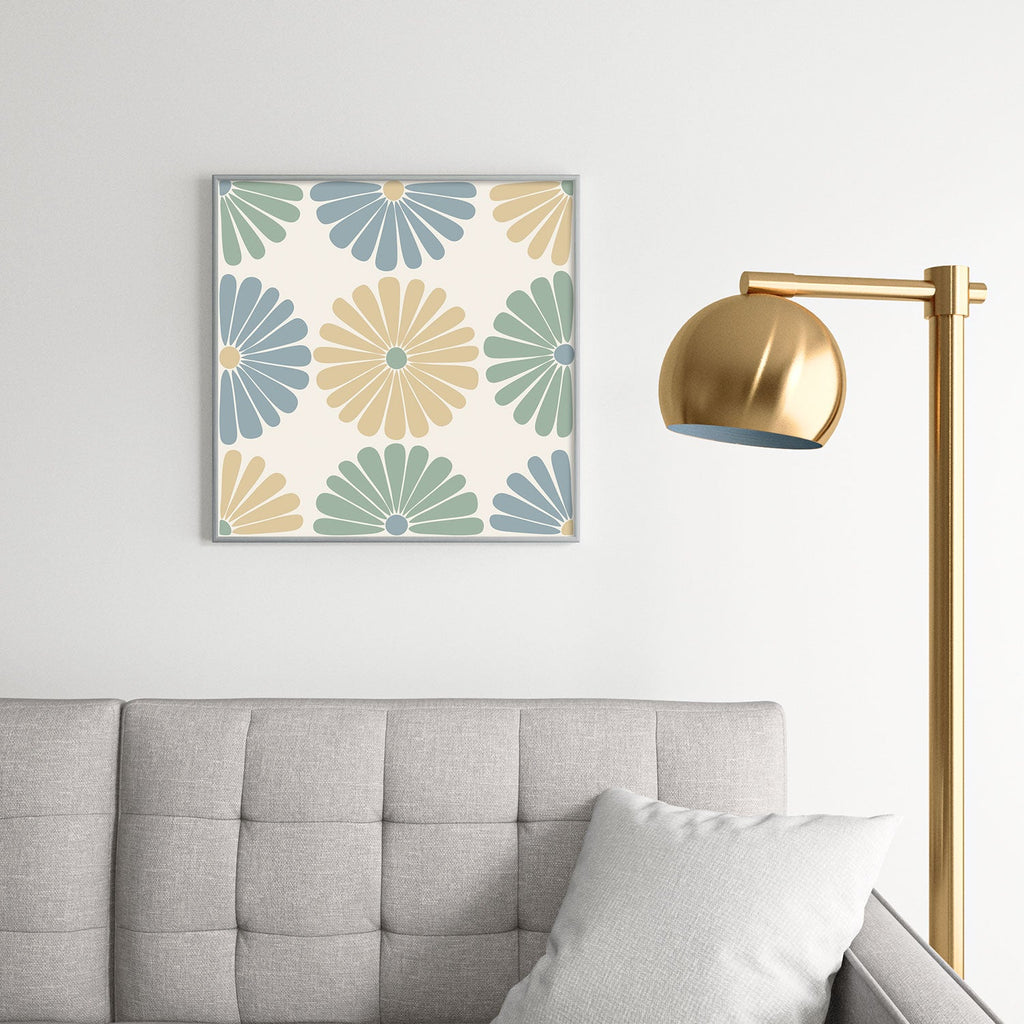 Colour Poems Retro Daisy Multicolor I Square Metal Framed Art Print