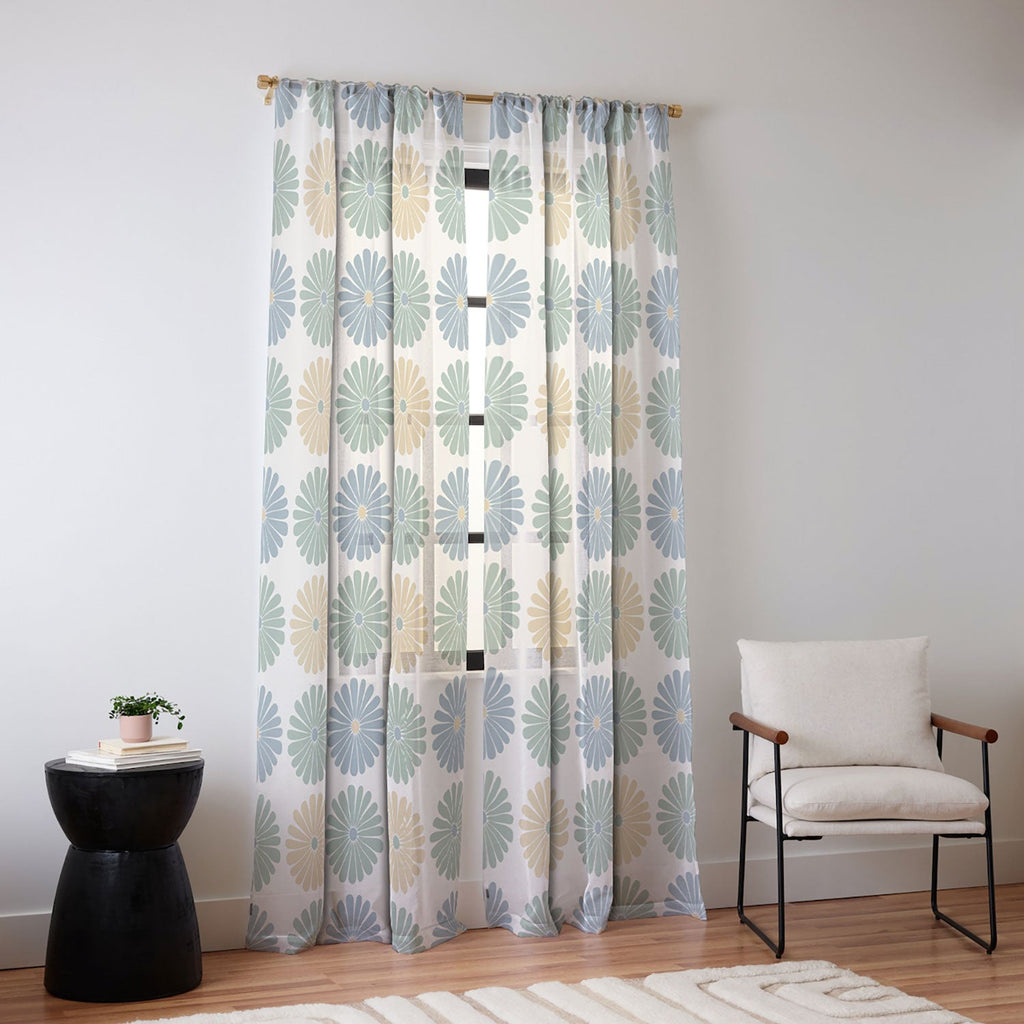 Colour Poems Retro Daisy Multicolor I Sheer Window Curtain