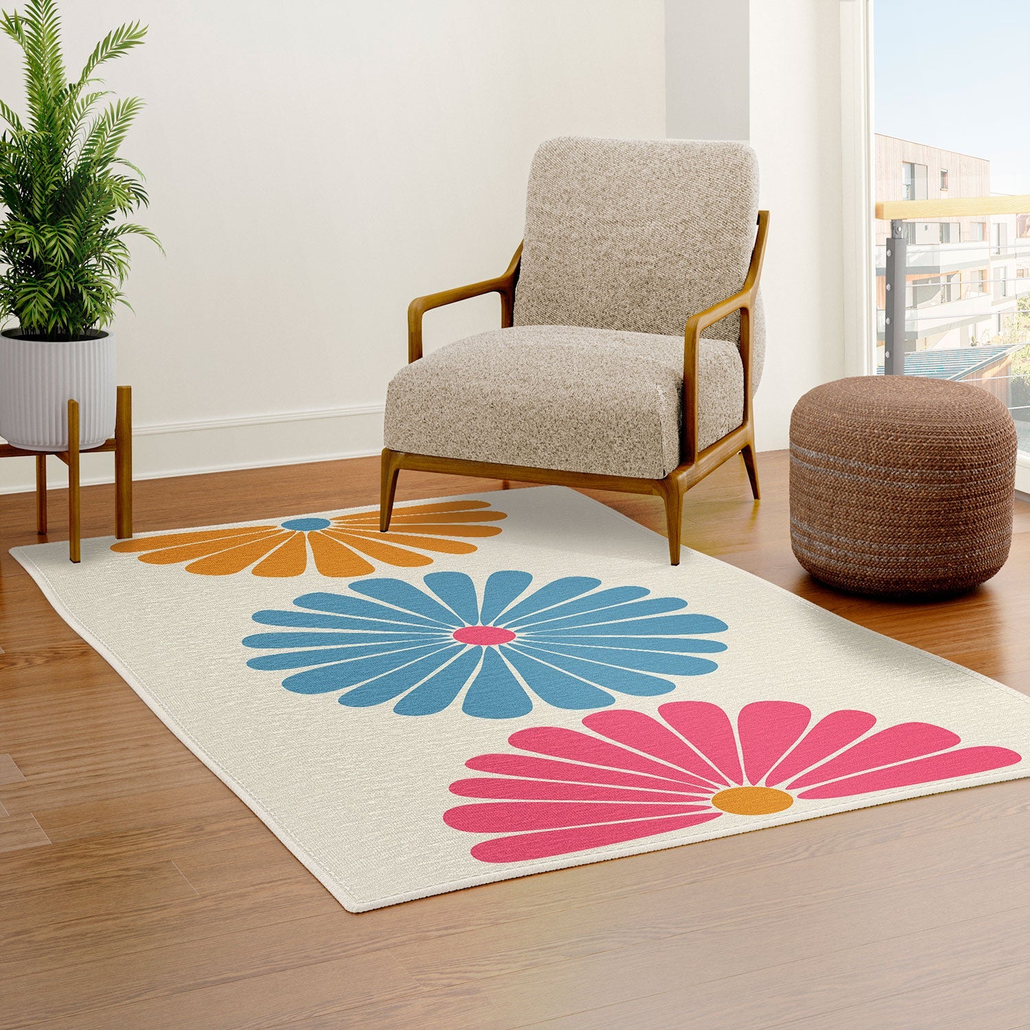 Colour Poems Retro Daisy Multicolor II Area Rug