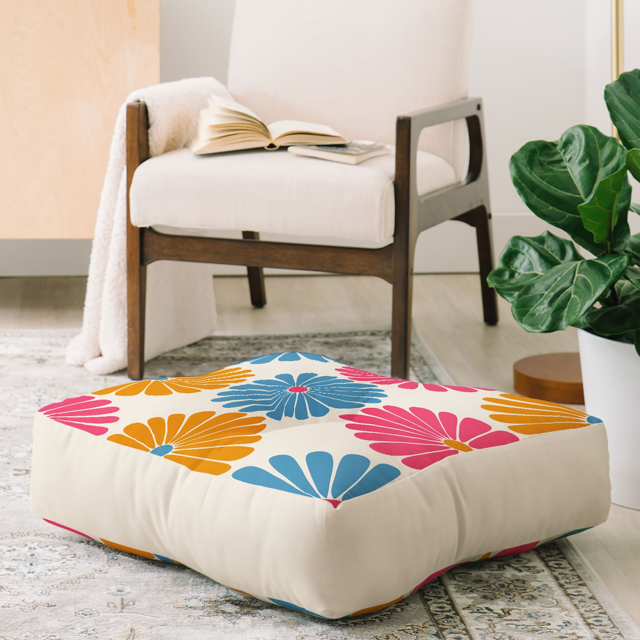 Colour Poems Retro Daisy Multicolor II Floor Pillow Square