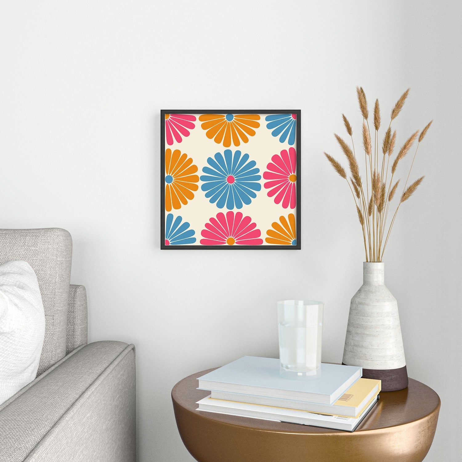 Colour Poems Retro Daisy Multicolor II Square Metal Framed Art Print