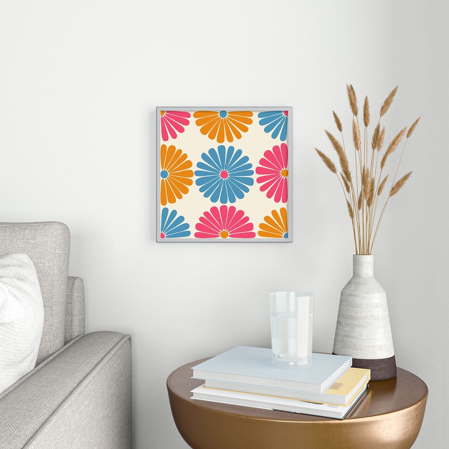 Colour Poems Retro Daisy Multicolor II Square Metal Framed Art Print
