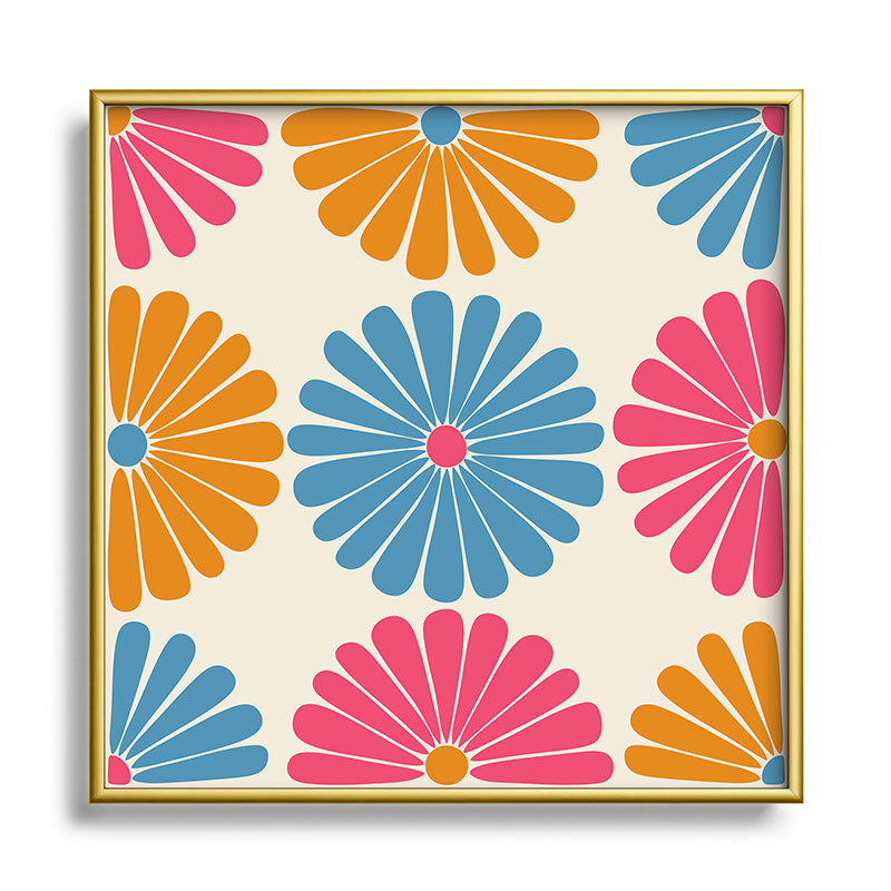 Colour Poems Retro Daisy Multicolor II Square Metal Framed Art Print