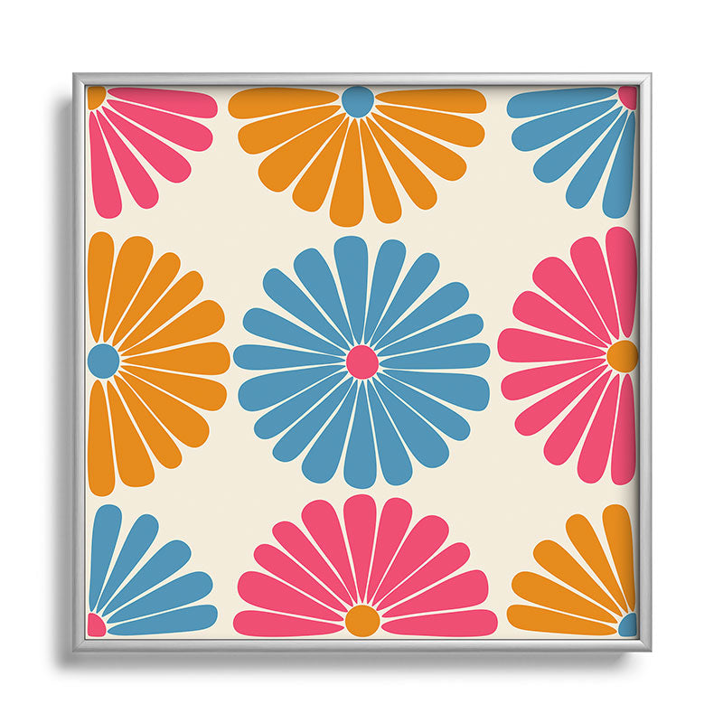 Colour Poems Retro Daisy Multicolor II Square Metal Framed Art Print