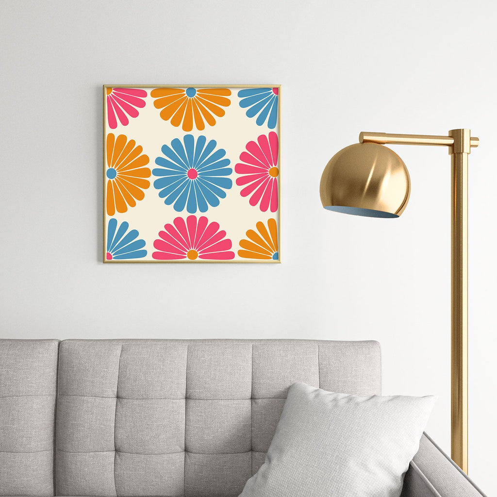 Colour Poems Retro Daisy Multicolor II Square Metal Framed Art Print