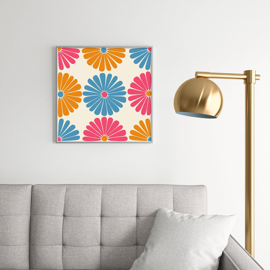 Colour Poems Retro Daisy Multicolor II Square Metal Framed Art Print