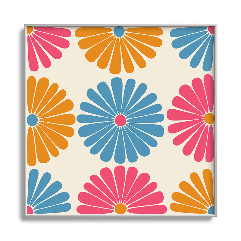 Colour Poems Retro Daisy Multicolor II Square Metal Framed Art Print