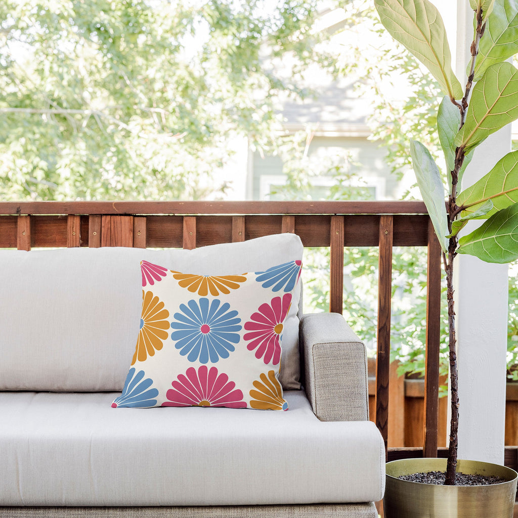 Colour Poems Retro Daisy Multicolor II Outdoor Throw Pillow