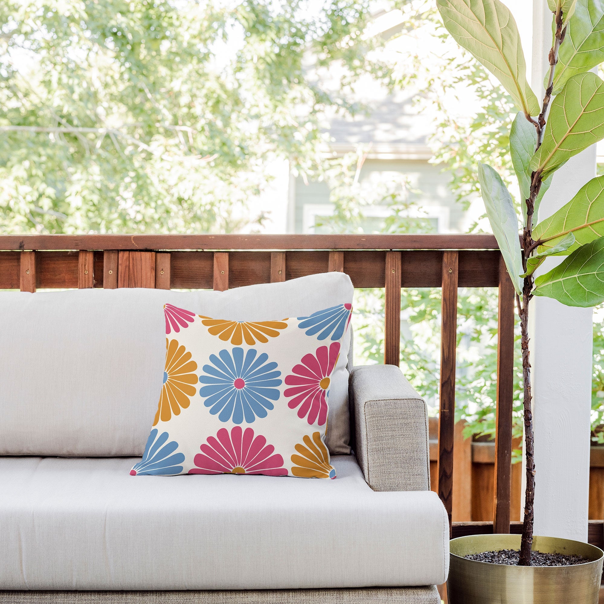 Colour Poems Retro Daisy Multicolor II Outdoor Throw Pillow