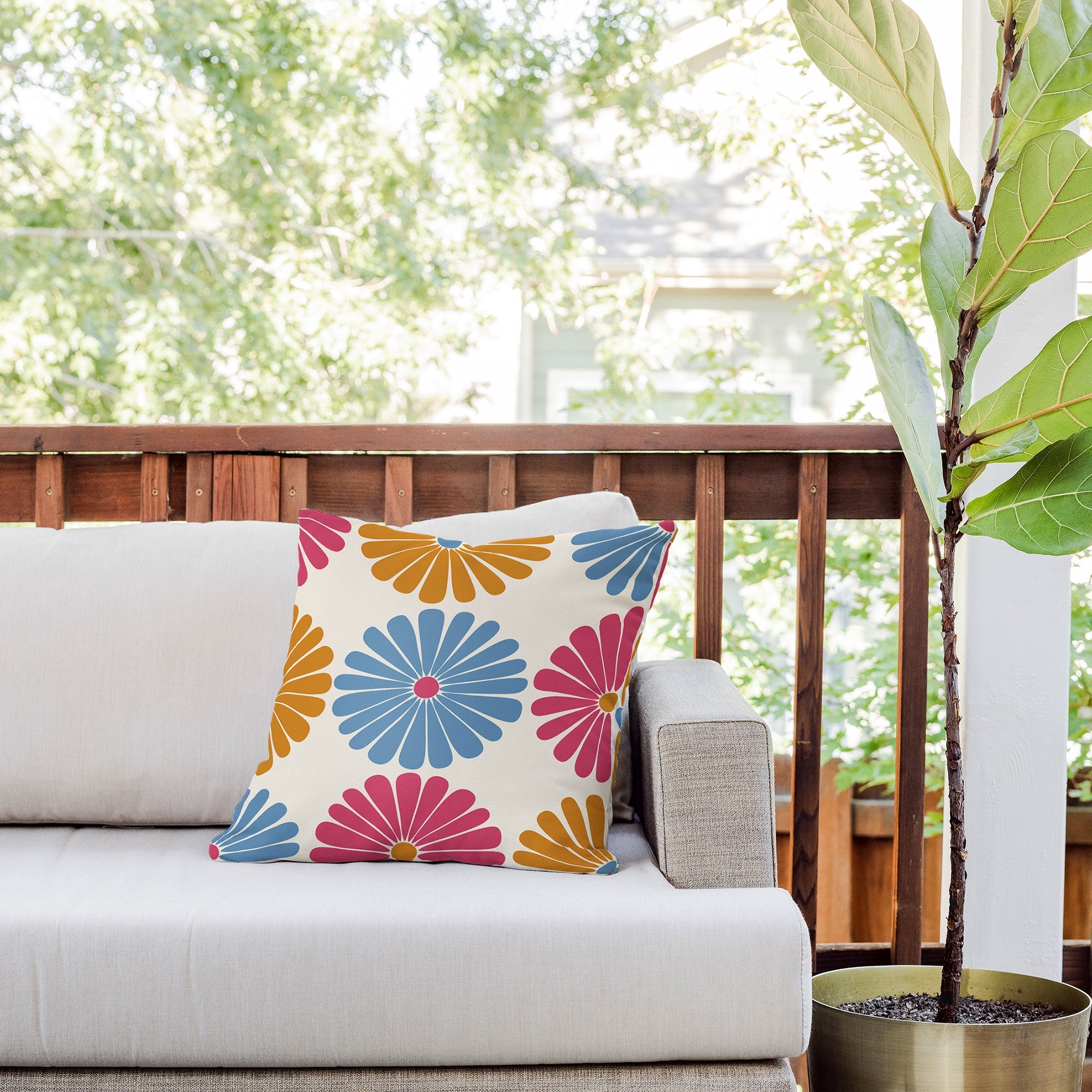 Colour Poems Retro Daisy Multicolor II Outdoor Throw Pillow