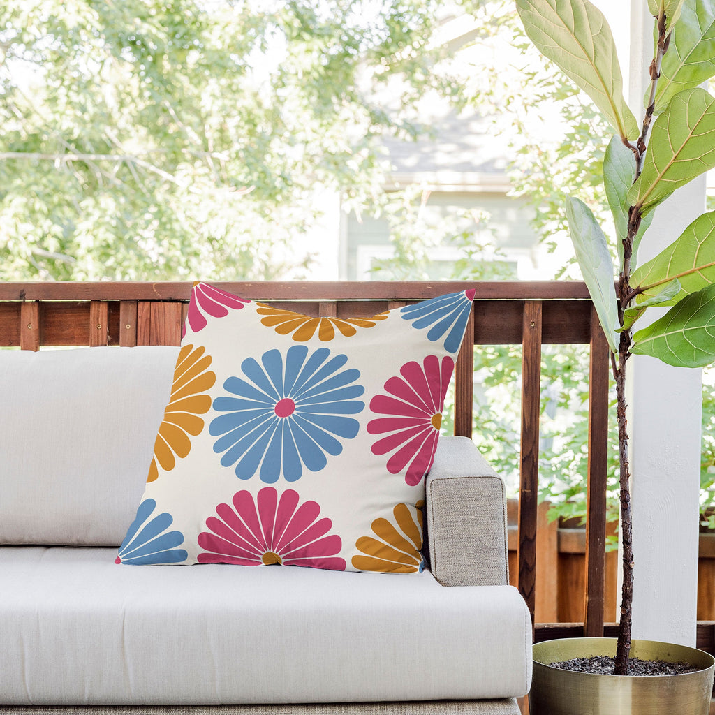 Colour Poems Retro Daisy Multicolor II Outdoor Throw Pillow