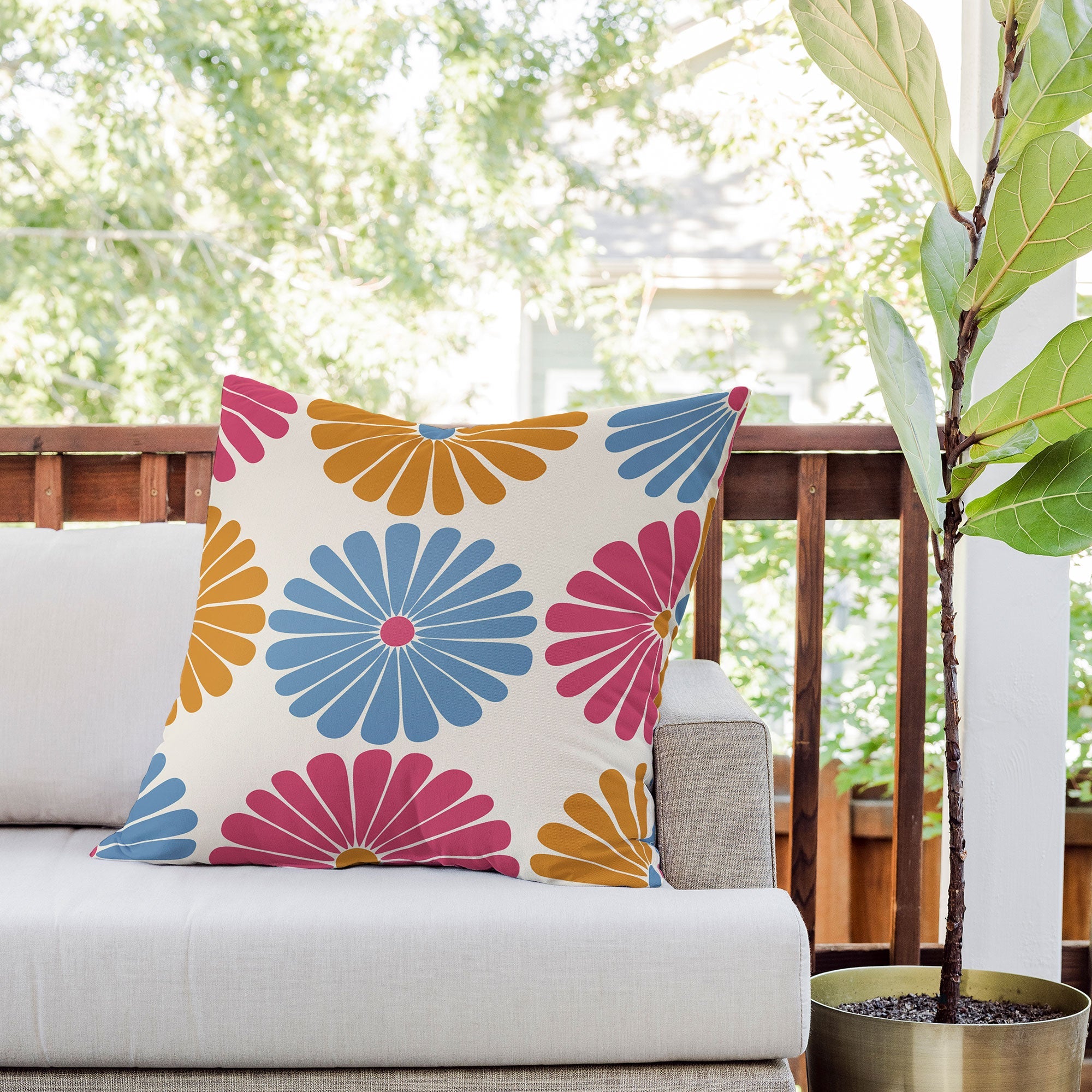 Colour Poems Retro Daisy Multicolor II Outdoor Throw Pillow