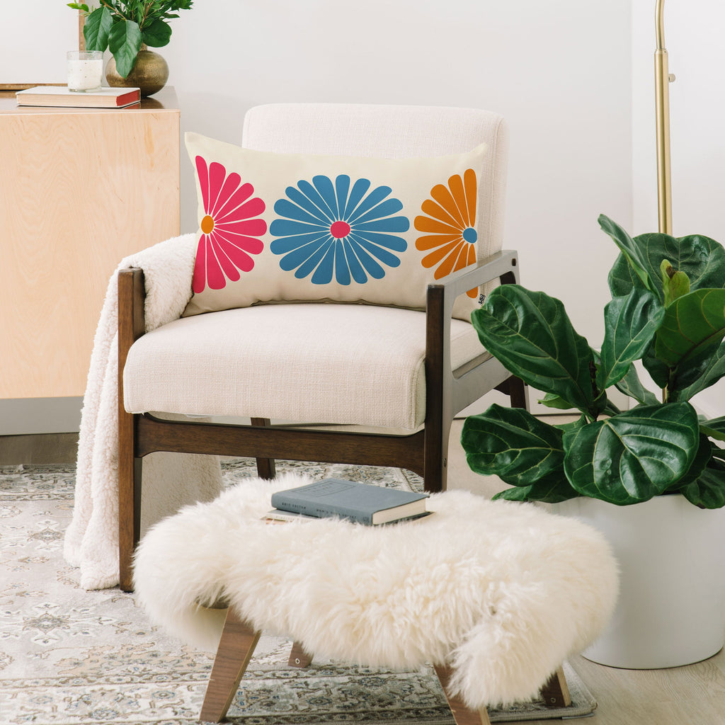 Colour Poems Retro Daisy Multicolor II Oblong Throw Pillow