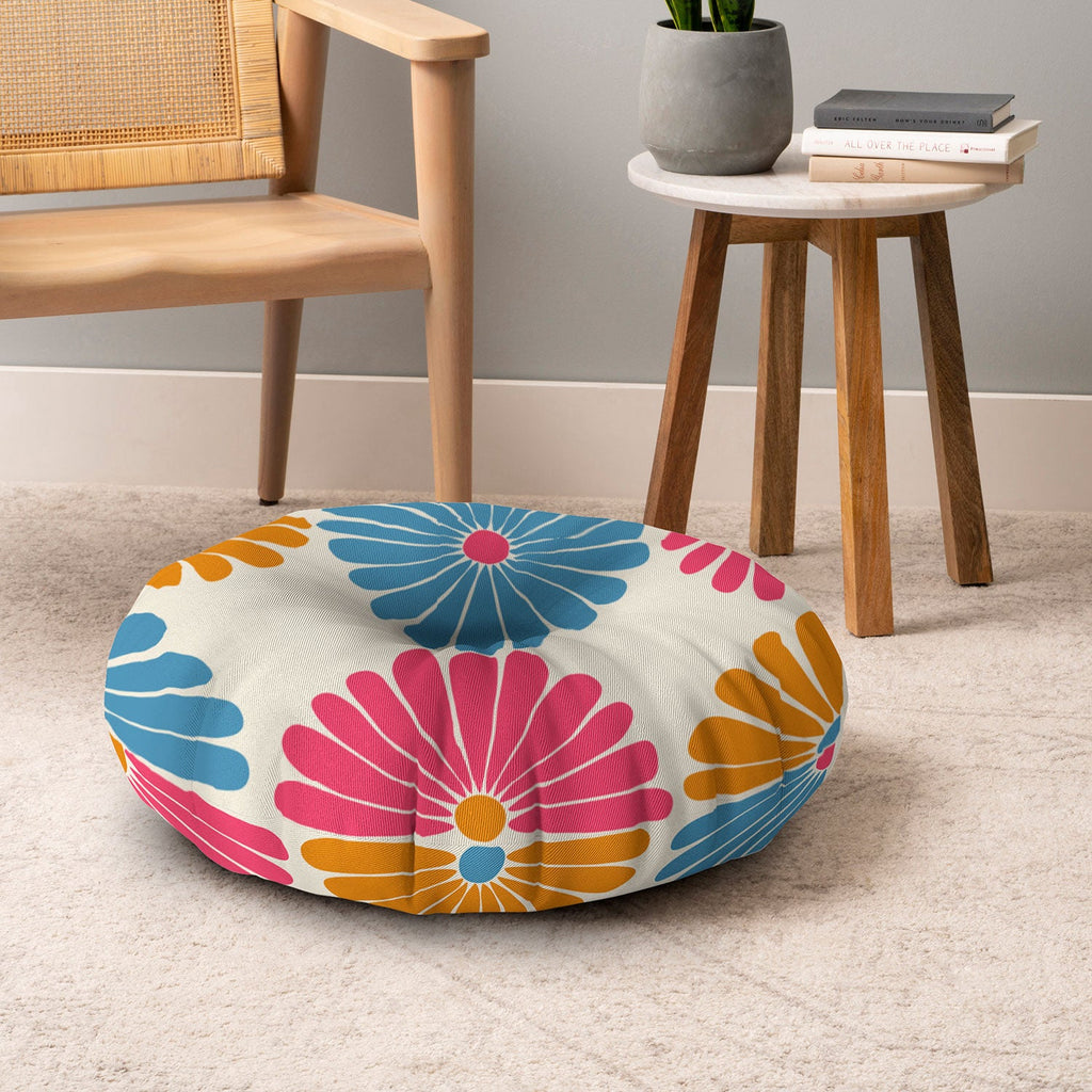 Colour Poems Retro Daisy Multicolor II Floor Pillow Round