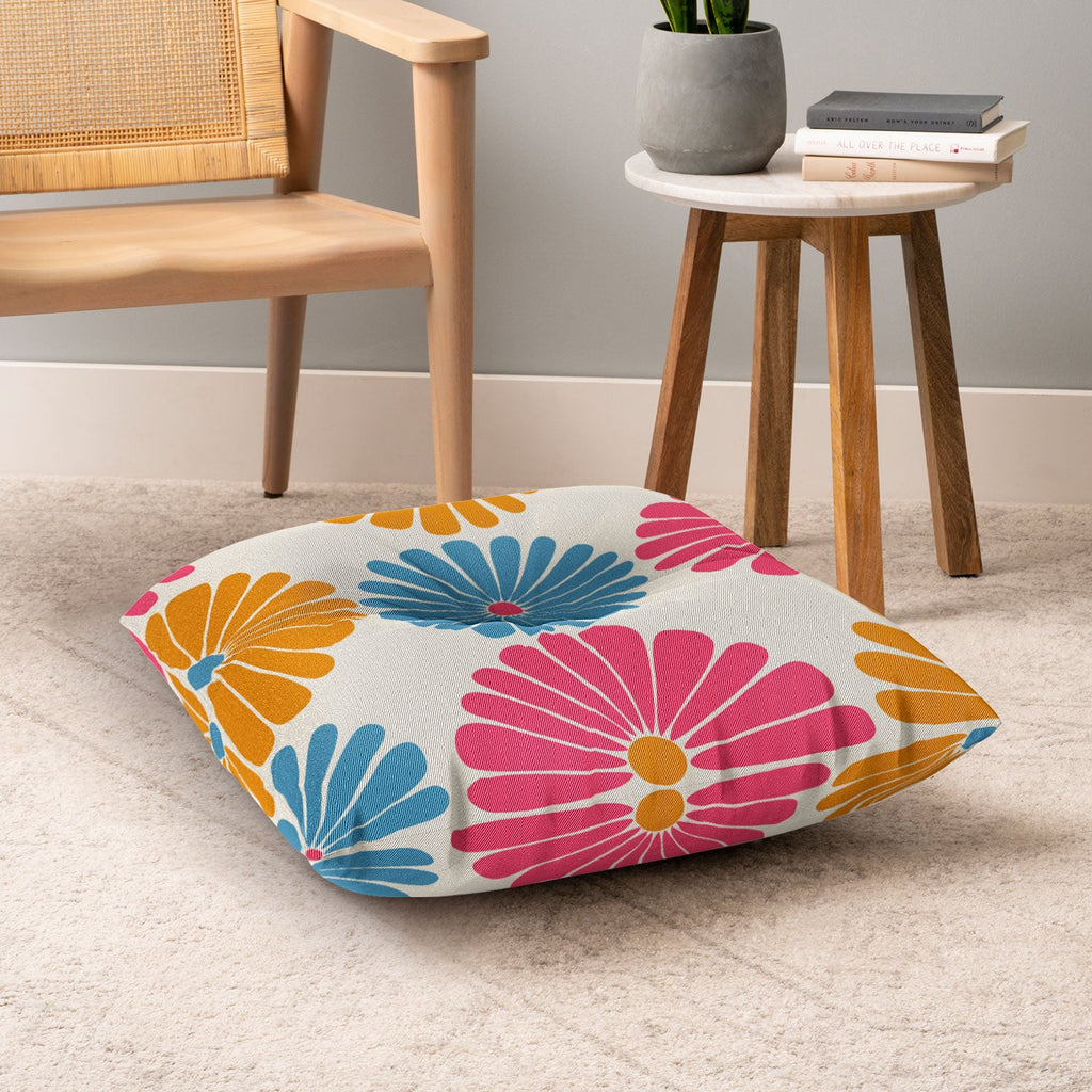 Colour Poems Retro Daisy Multicolor II Floor Pillow Square