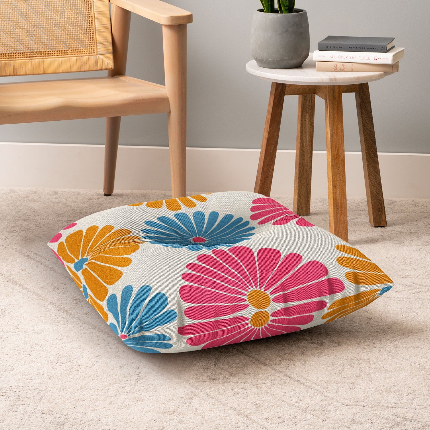 Colour Poems Retro Daisy Multicolor II Floor Pillow Square