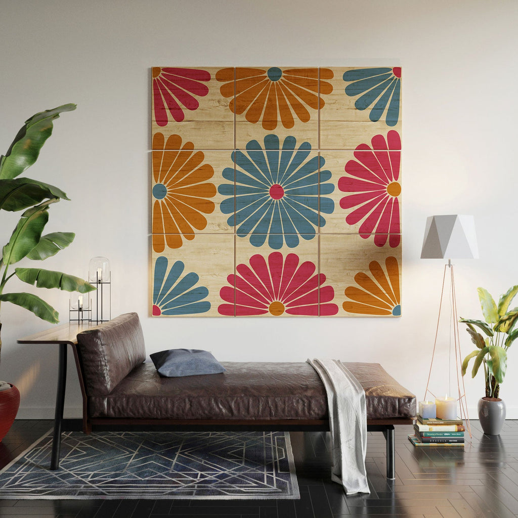 Colour Poems Retro Daisy Multicolor II Wood Wall Mural