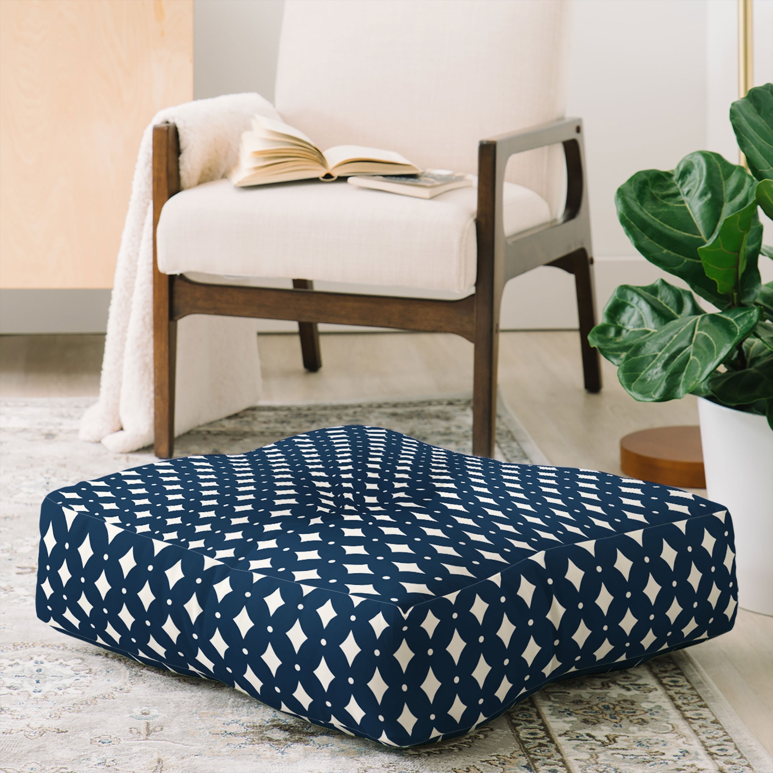 Colour Poems Vintage Jewels Navy Blue Floor Pillow Square
