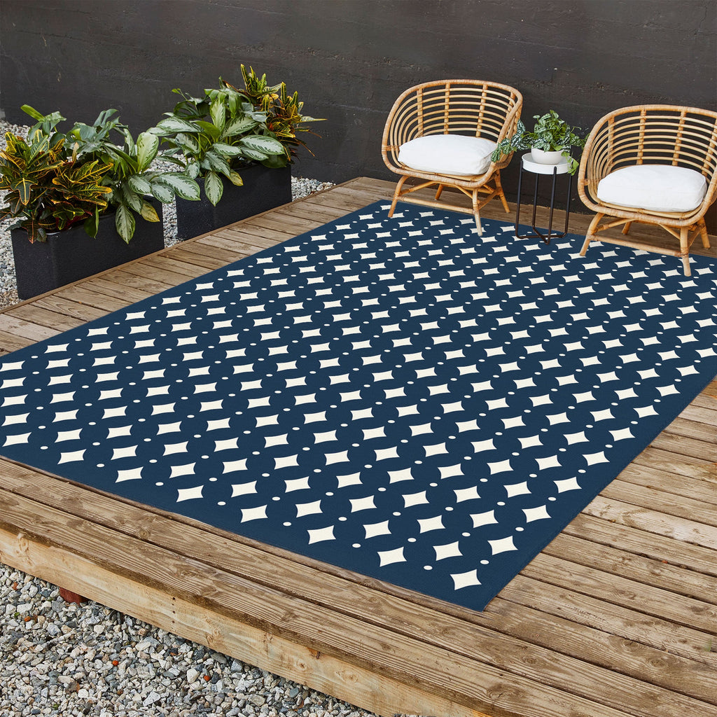 Colour Poems Vintage Jewels Navy Blue Outdoor Rug