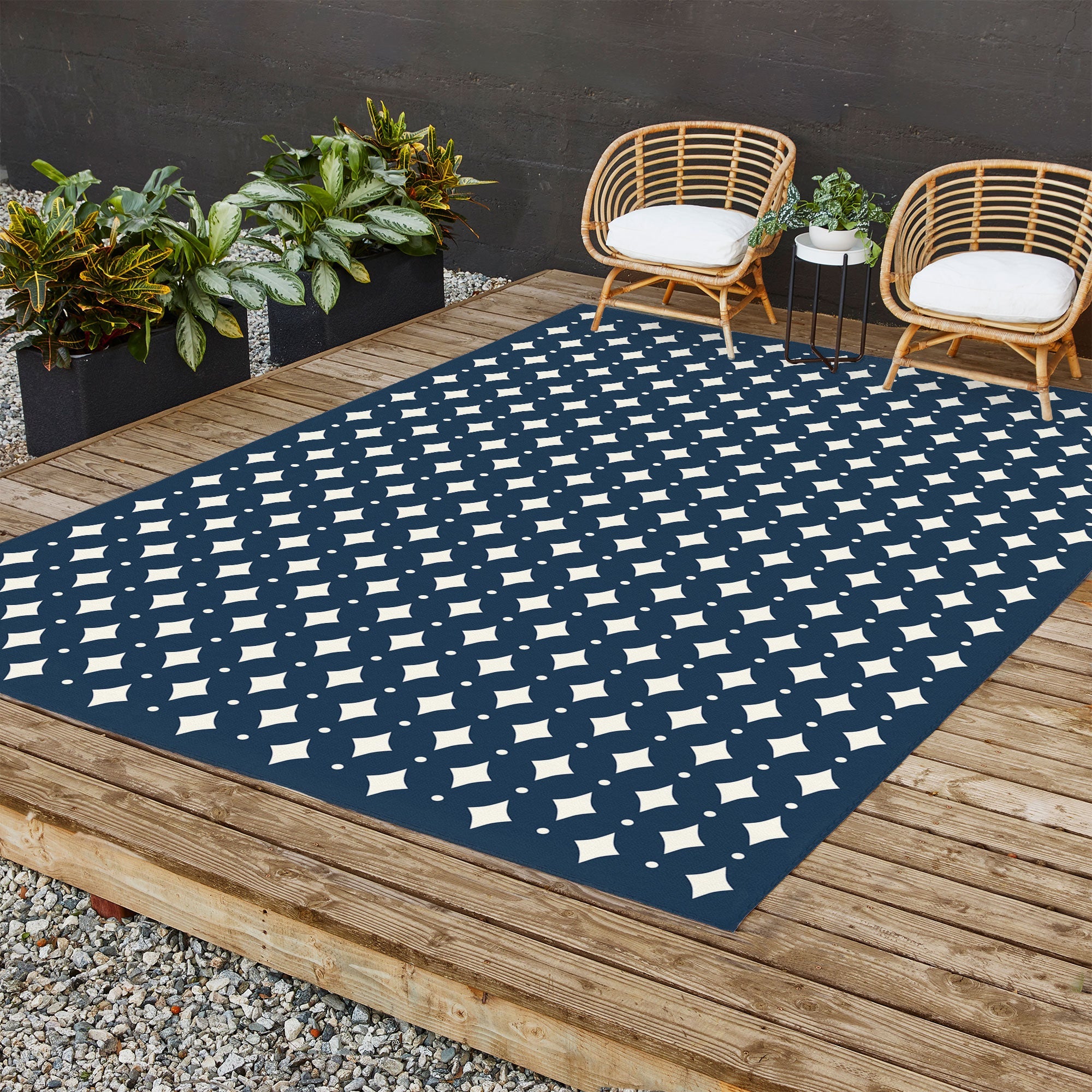 Colour Poems Vintage Jewels Navy Blue Outdoor Rug