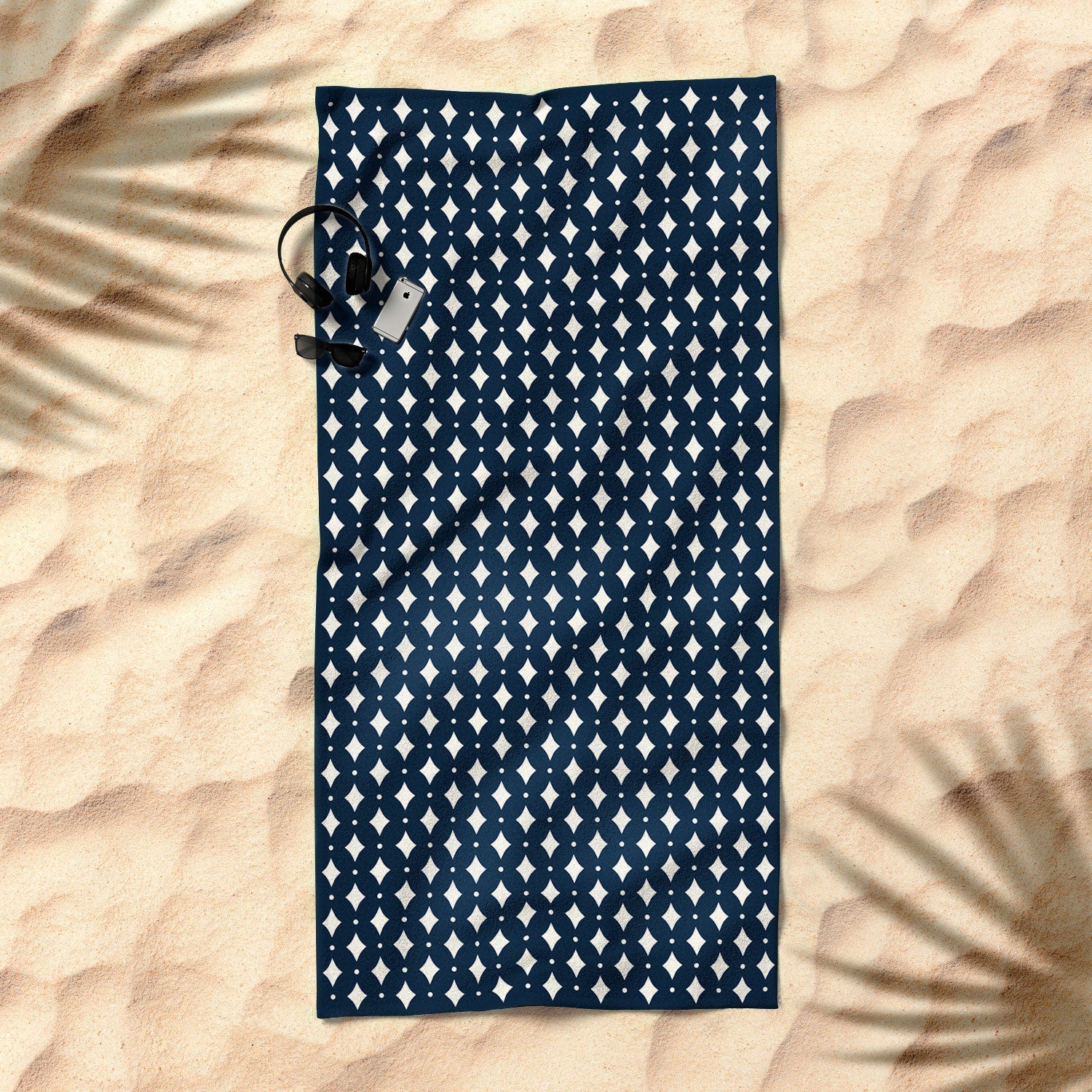 Colour Poems Vintage Jewels Navy Blue Beach Towel