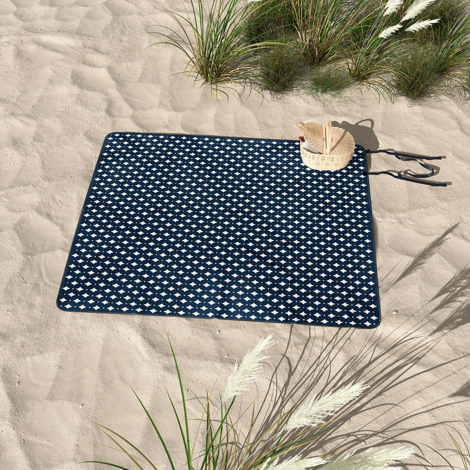 Colour Poems Vintage Jewels Navy Blue Picnic Blanket