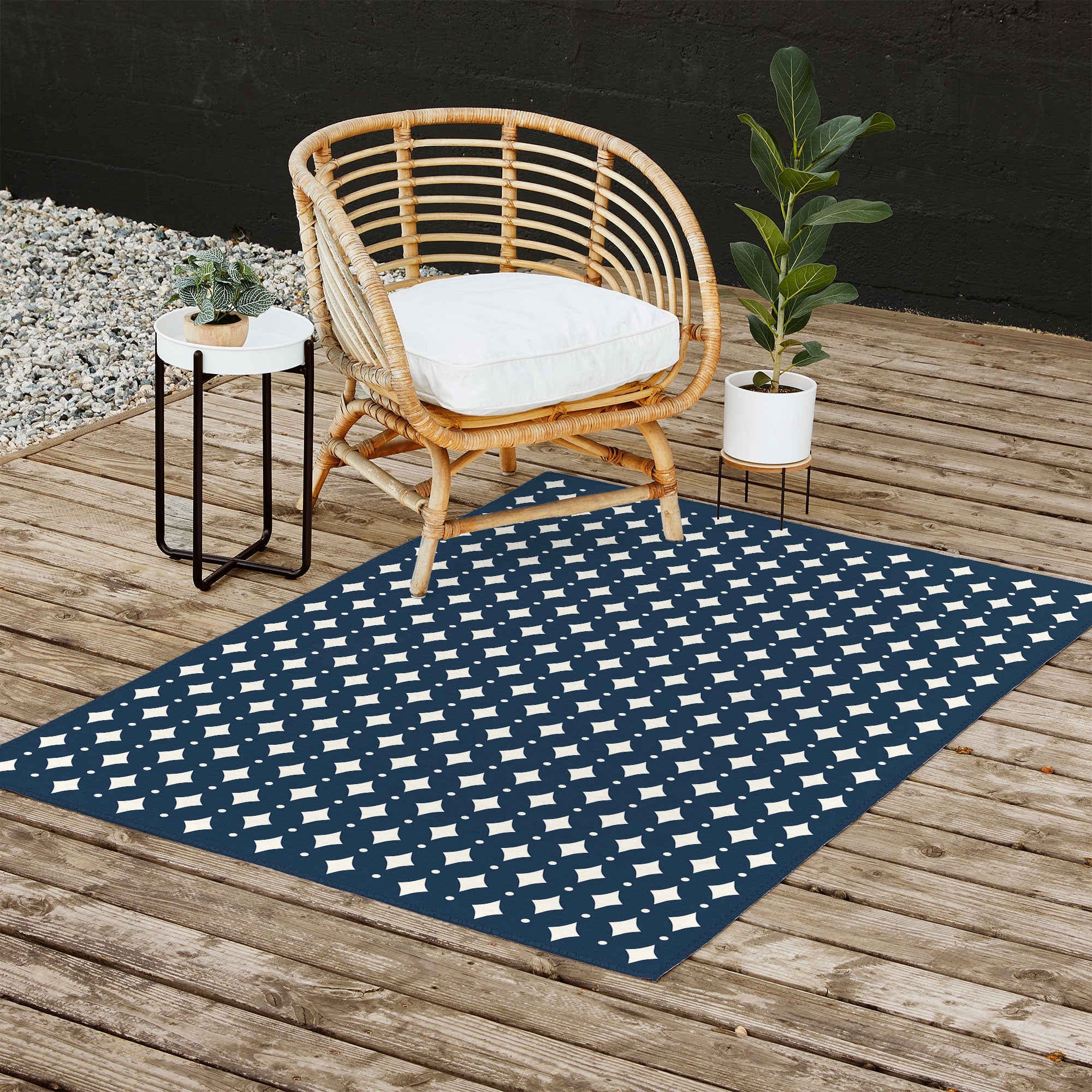 Colour Poems Vintage Jewels Navy Blue Outdoor Rug