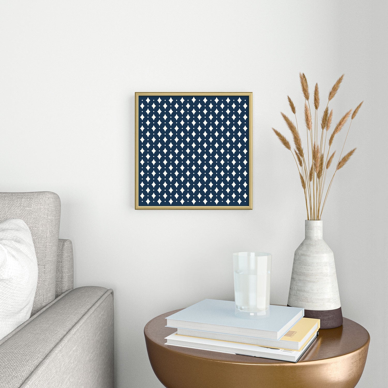 Colour Poems Vintage Jewels Navy Blue Square Metal Framed Art Print