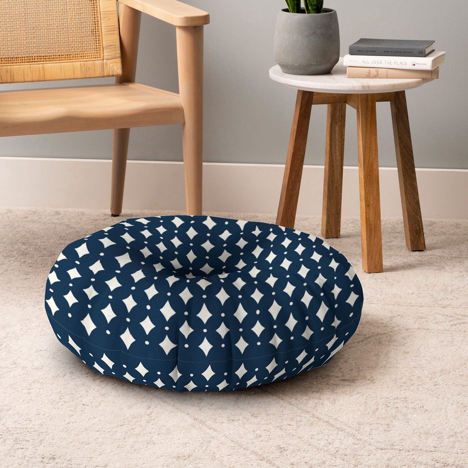 Colour Poems Vintage Jewels Navy Blue Floor Pillow Round