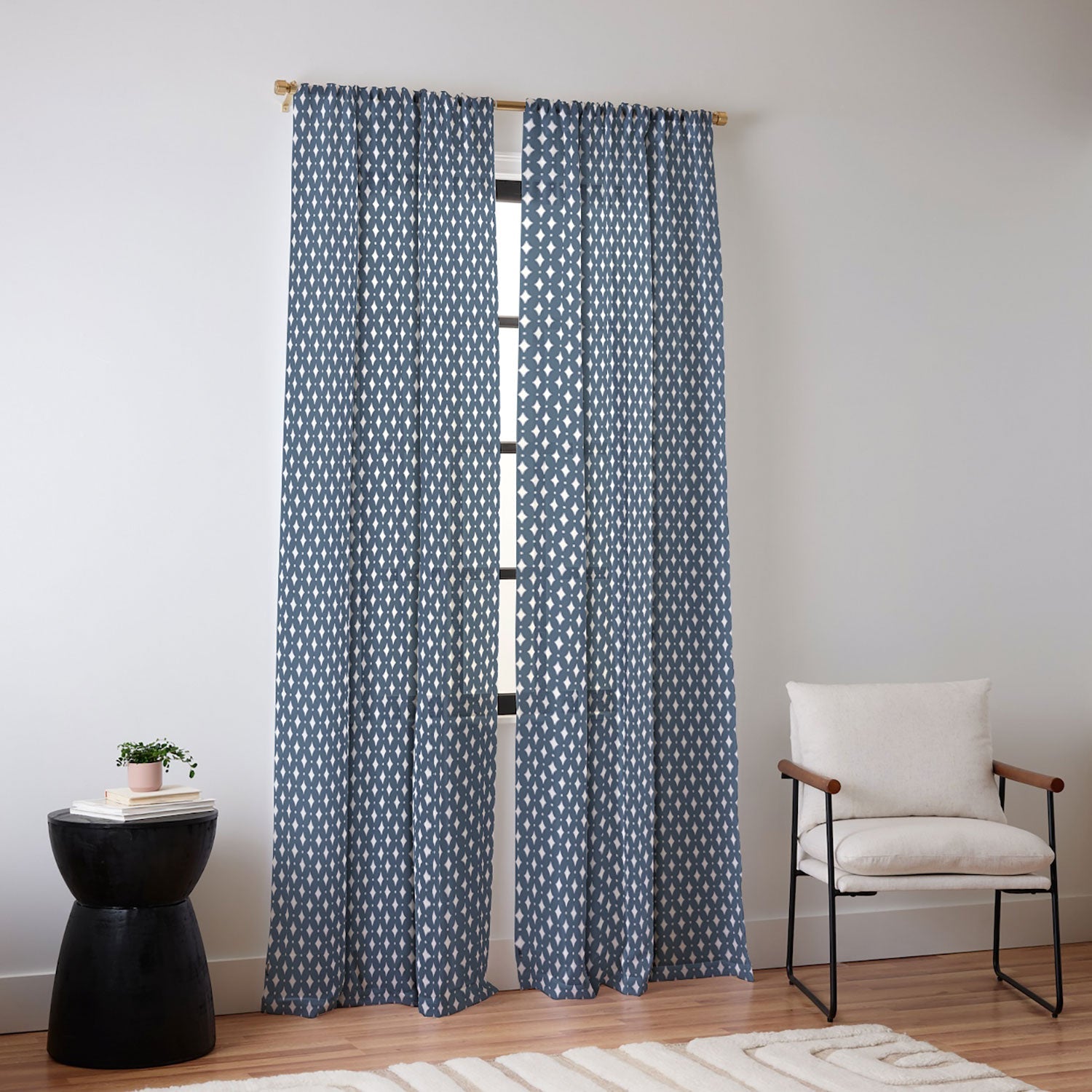 Colour Poems Vintage Jewels Navy Blue Sheer Window Curtain