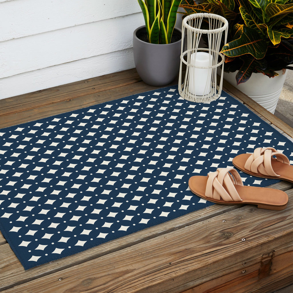 Colour Poems Vintage Jewels Navy Blue Outdoor Rug