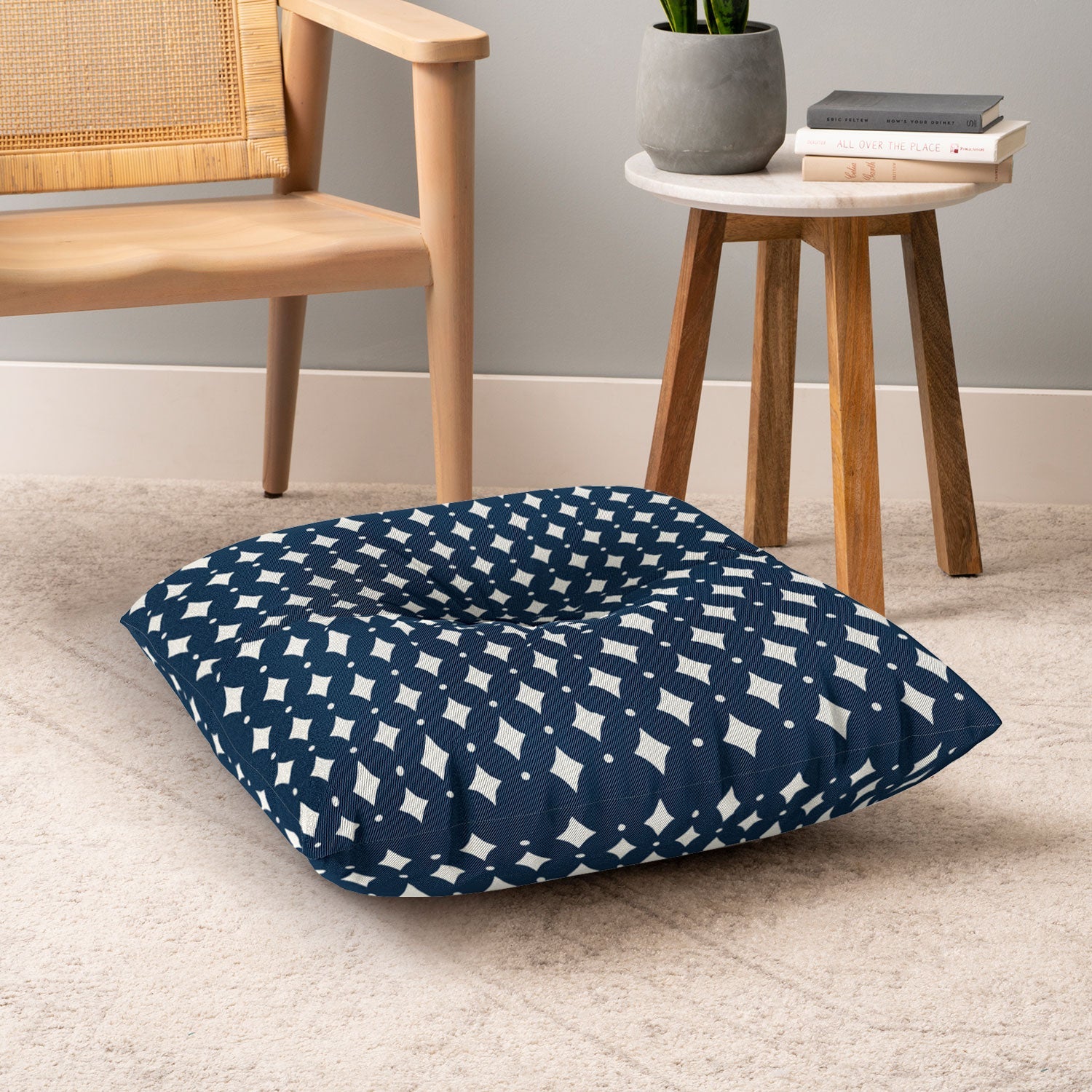 Colour Poems Vintage Jewels Navy Blue Floor Pillow Square